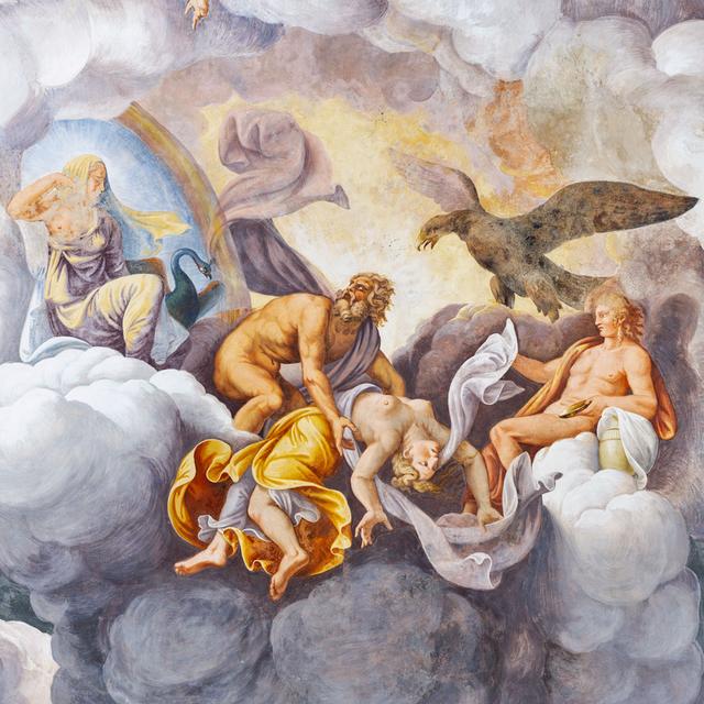 Sala di Troia, volta (veduta centrale): Giove e la caduta di Ebe