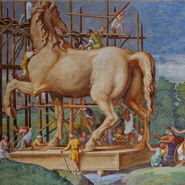 Sala di Troia, parete nord: "Il Cavallo di Troia"