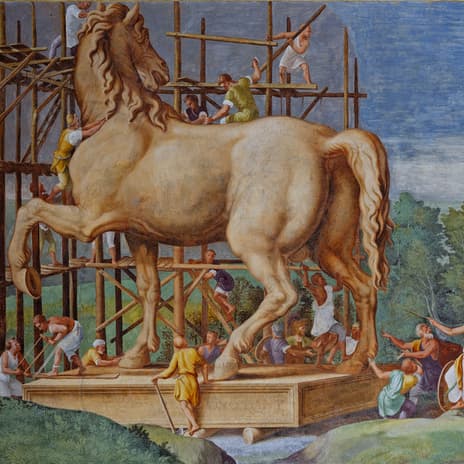 Sala di Troia, parete nord: "Il Cavallo di Troia"